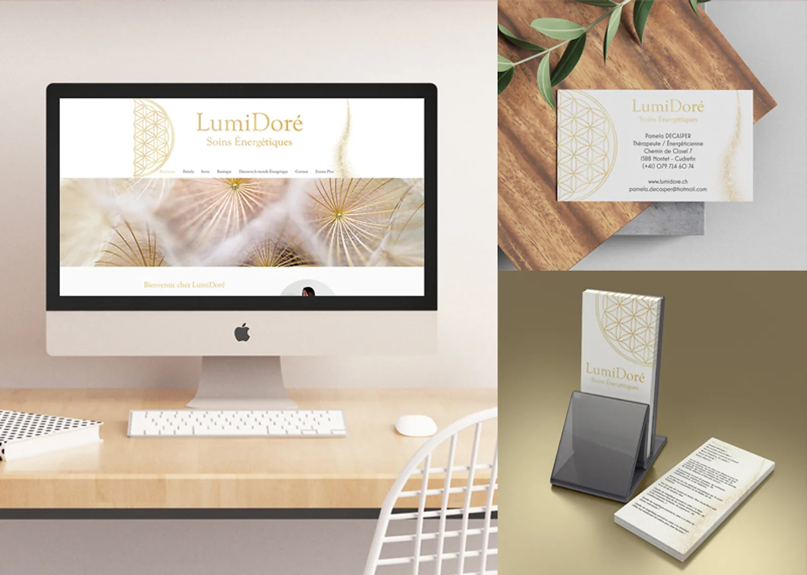 LumiDoré energie therapeutin webdesign flyer visitenkarte gold blume des lebens